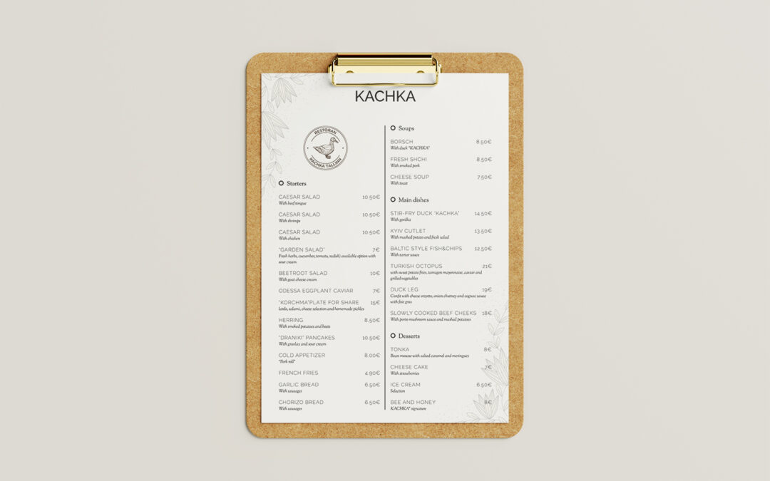 Kachka Restaurant Menu