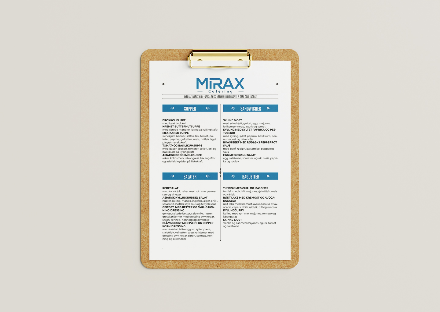 Mirax Catering Menu Front